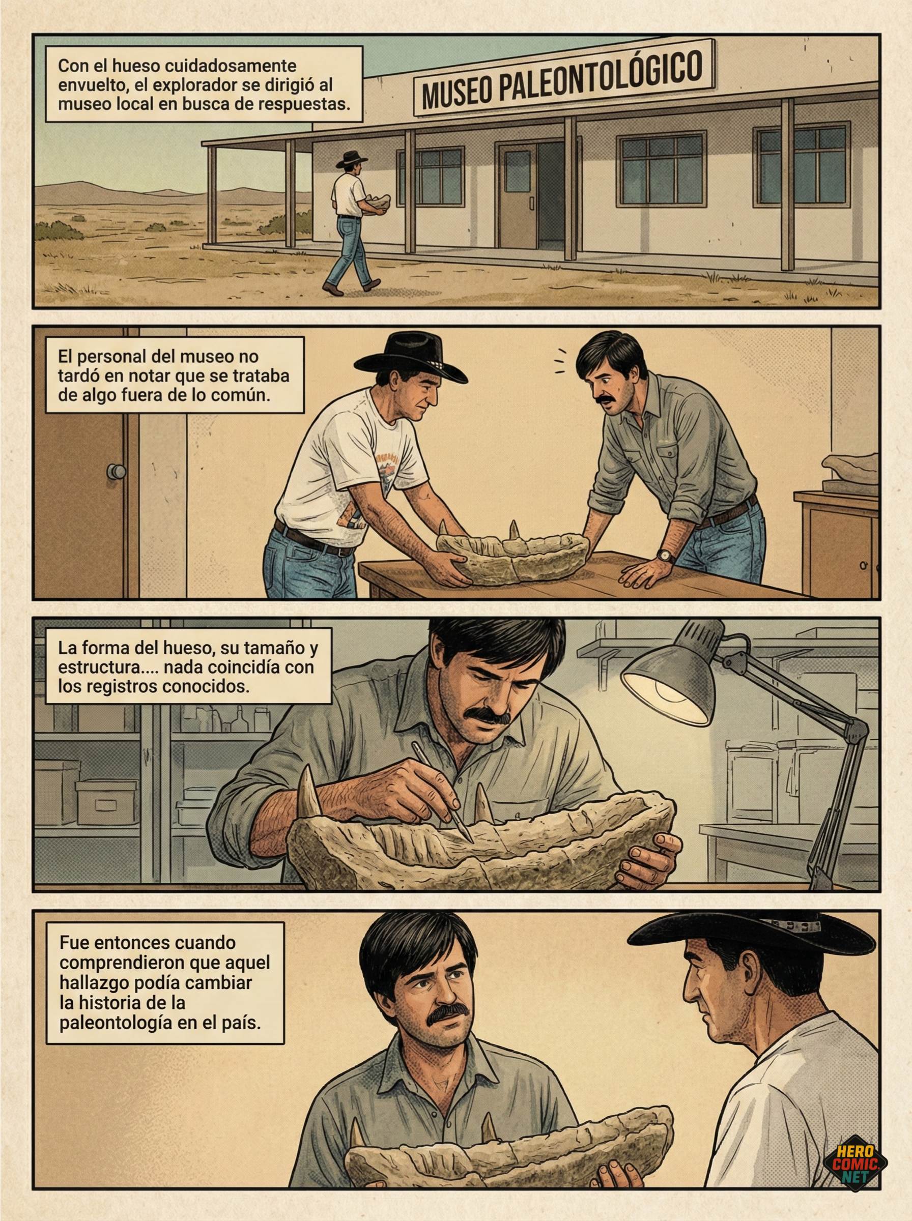 Paleontologists examining fossil at museum