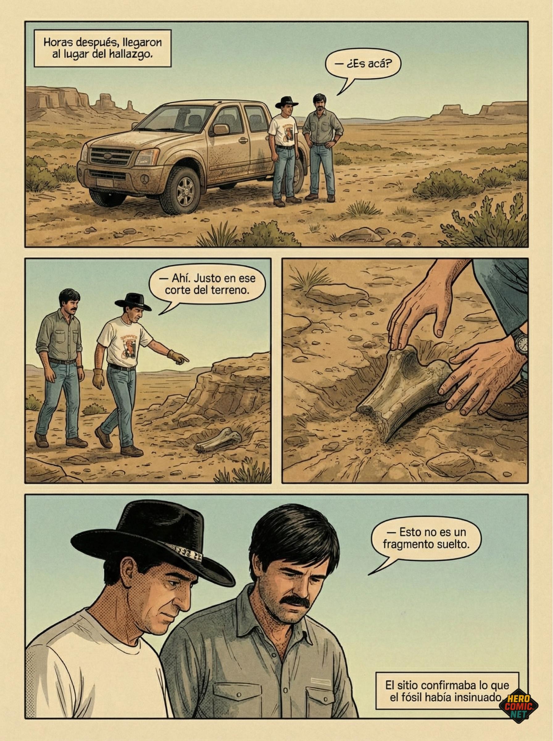 Desert discovery with truck and paleontologists